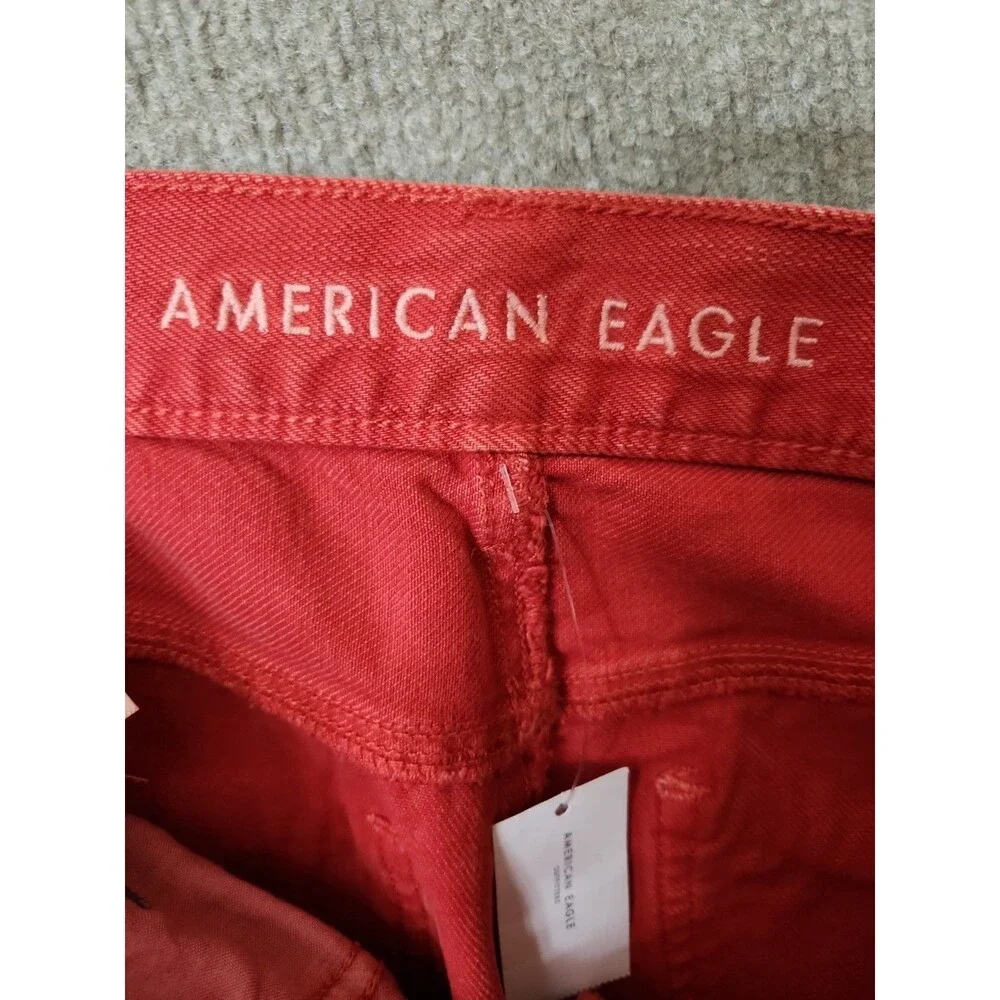 American Eagle Hi Rise Girlfriend Jeans Womens 8 XShort Red Button Fly NEW
